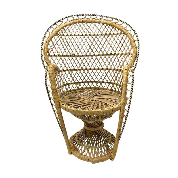 Other - Vintage Wicker Rattan Peacock Fan Back Rattan Chair Doll Plant Stand Boho Decor